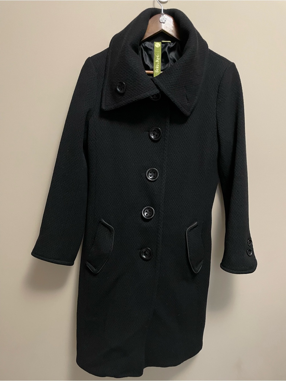 Soia & Kyo Black Belted Wool Coat Women’s Large - Picture 2 of 11